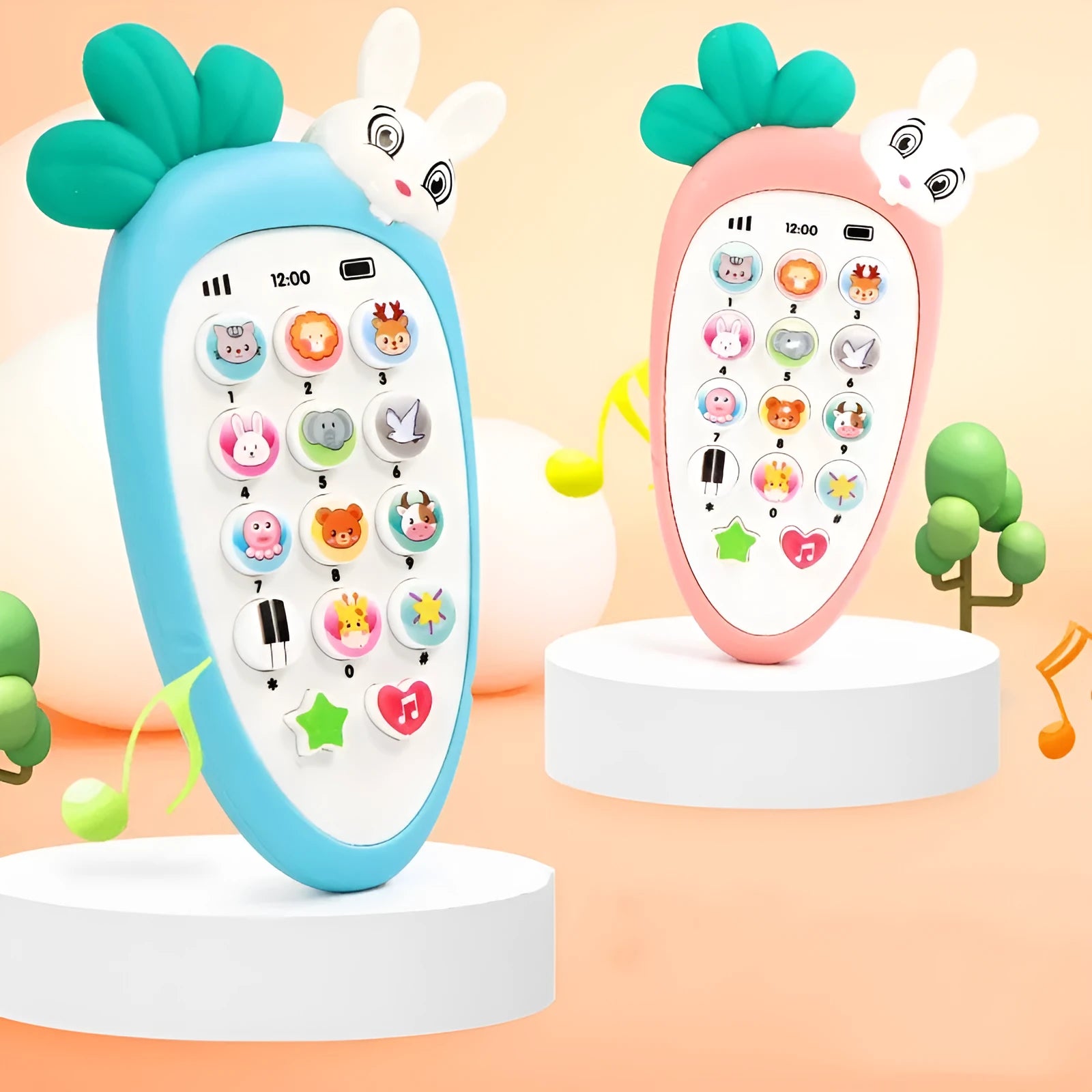 Baby electronic phone toy in pink colour with buttons for sound play, measuring 15 x 9 x 2 cm