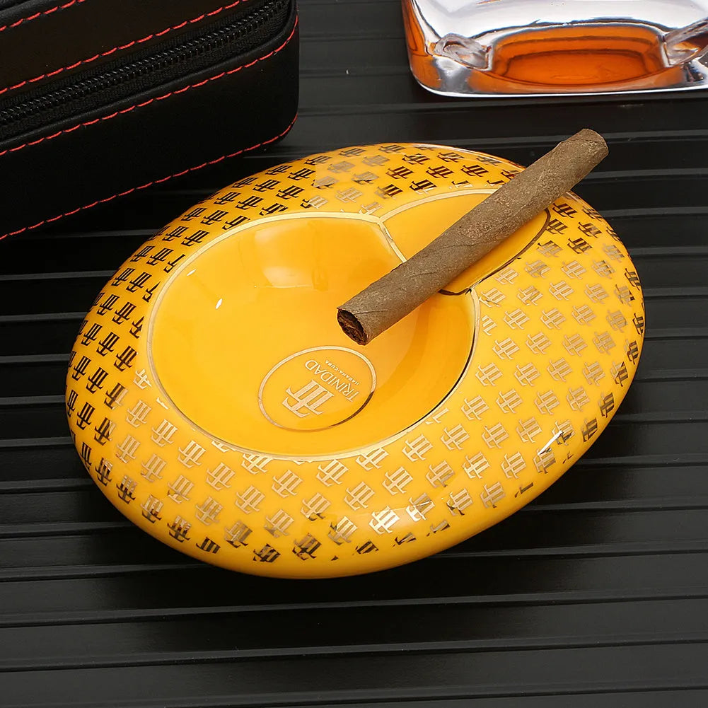 Ceramic portable cigar ashtray extinguisher in black colour with handcrafted finish