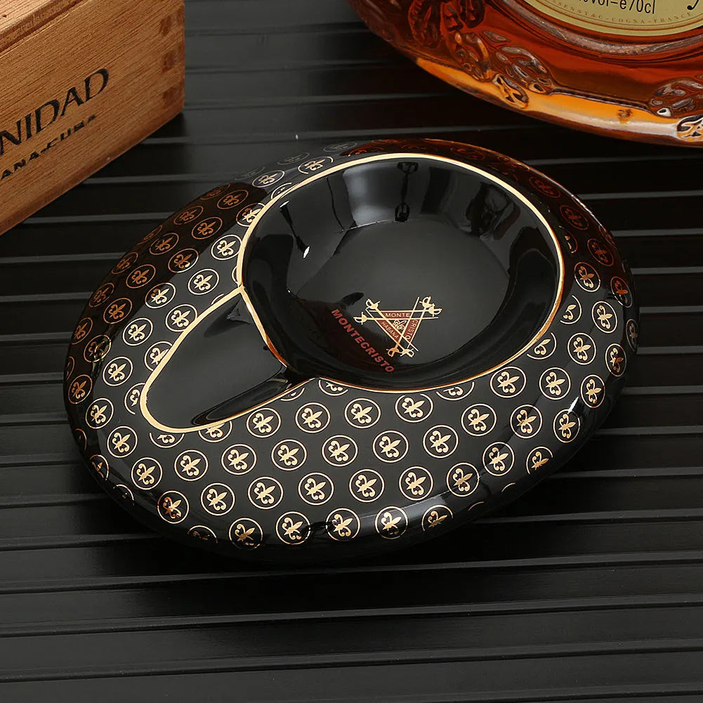Ceramic portable cigar ashtray extinguisher in black colour with handcrafted finish