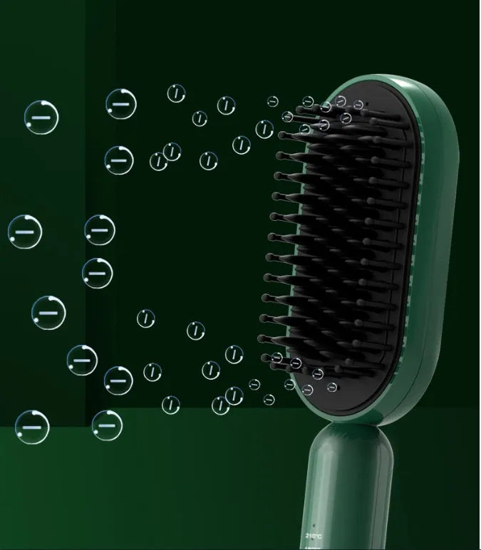 Grey hair straightener brush with tourmaline ceramic barrel, negative ion function, and compact design