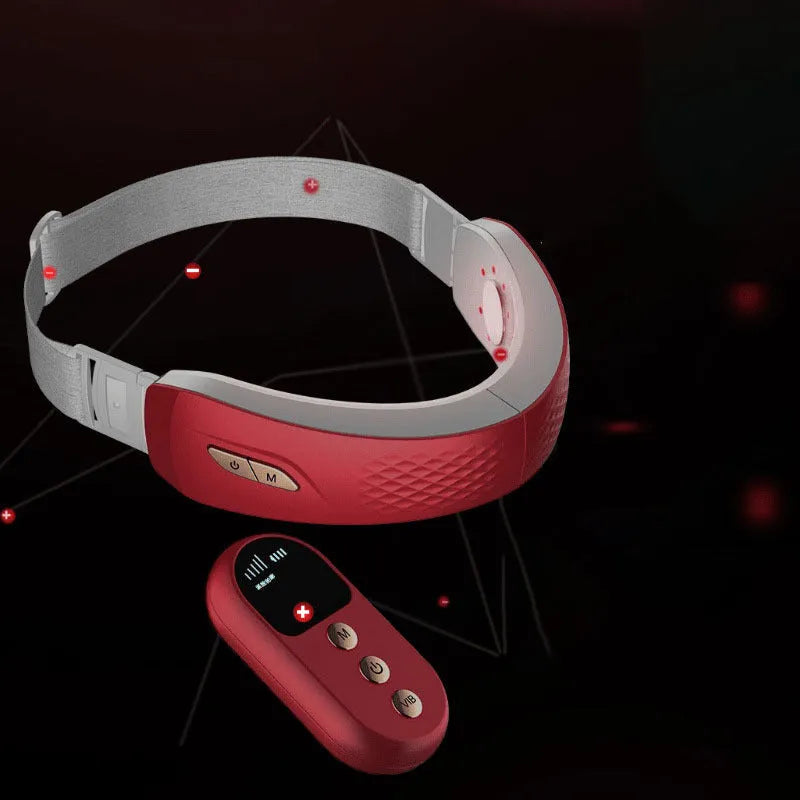 Micro-current high-frequency face-lifting device with colour light in English red, for masseter muscles and double chin, featuring rechargeable lithium battery