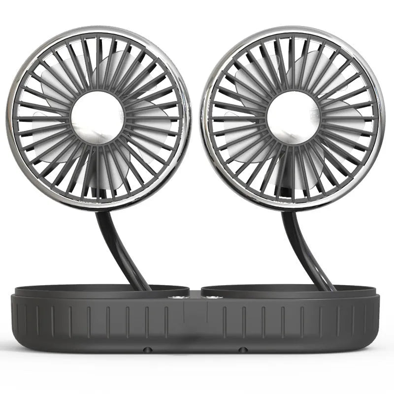 Double-headed hose USB fan in black silver with rotating silicone hose and 140cm cable