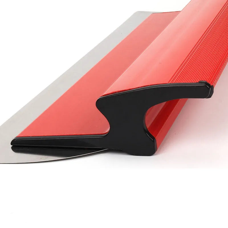 Red leveling scraper with 40cm blade for putty scraping and wallpaper pasting work