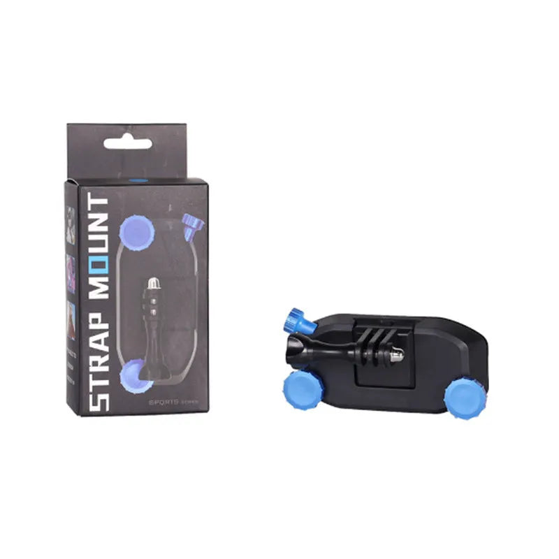 Blue and red plastic sports camera backpack clip with shoulder strap buckle