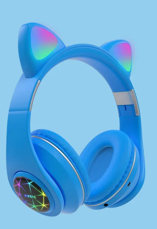 Cat ear style wireless Bluetooth headset in various colours on display