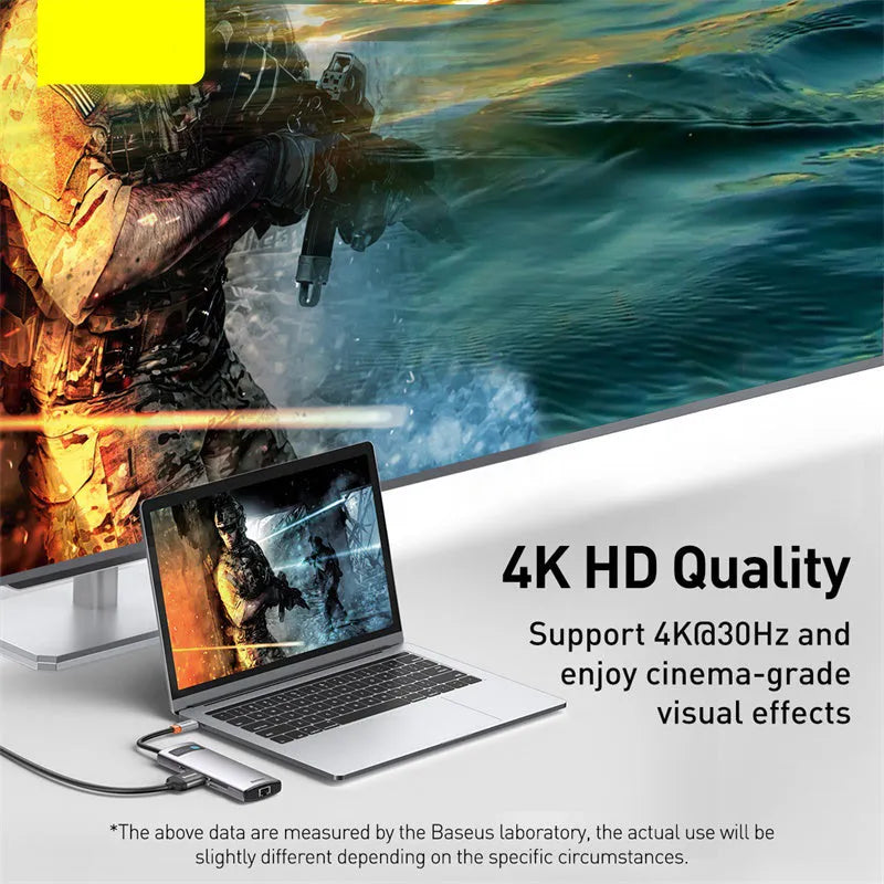 Baseus Metal Shimmer Type-C docking station with 4K HD video output and Gigabit Ethernet port for laptops