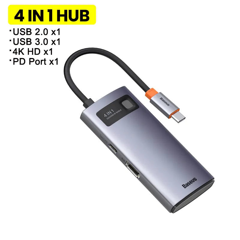 Baseus Metal Shimmer Type-C docking station with 4K HD video output and Gigabit Ethernet port for laptops