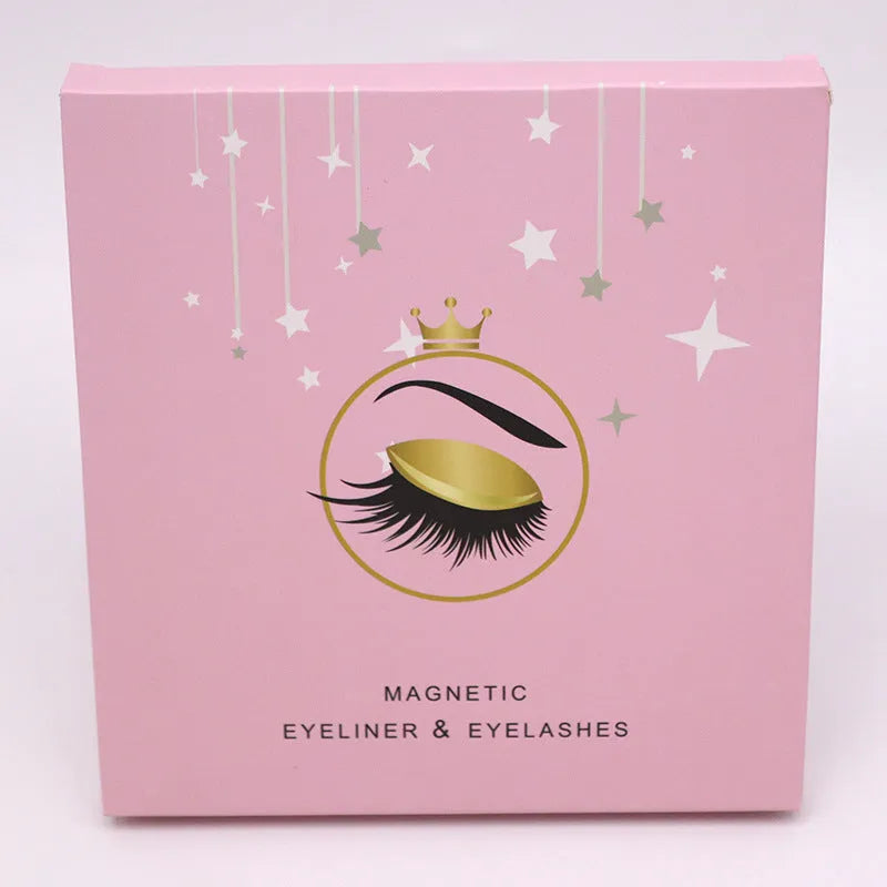 Magnetic false eyelashes and eyeliner set with 5 pairs of mink lashes in packaging
