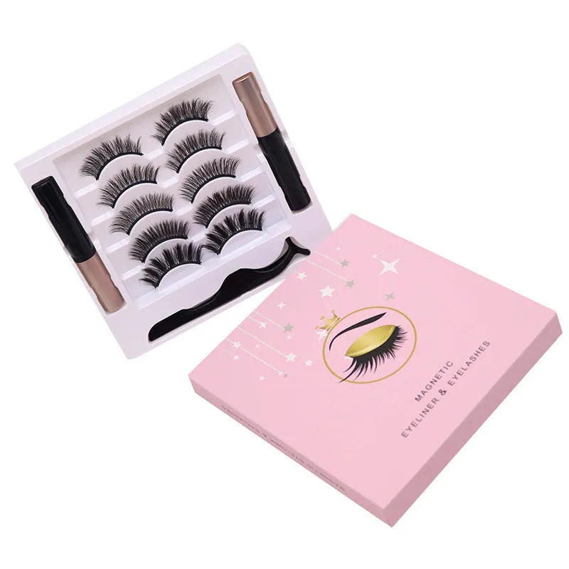 Magnetic false eyelashes and eyeliner set with 5 pairs of mink lashes in packaging