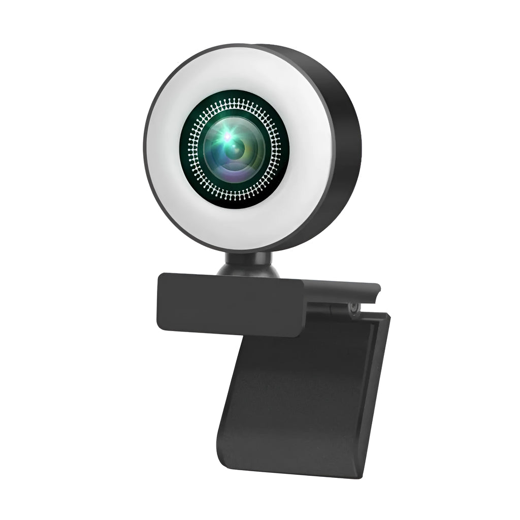 USB webcam on a computer monitor with adjustable LED fill lights around the lens.