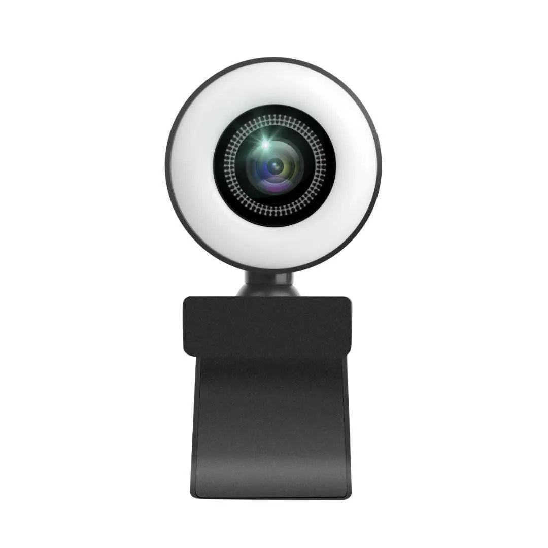 USB webcam on a computer monitor with adjustable LED fill lights around the lens.