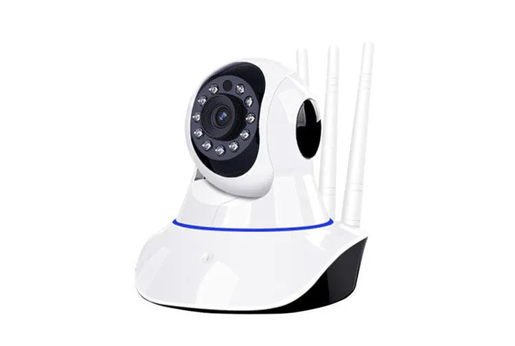 Wireless camera with 360 degree rotating head, three antennas, and night vision for home monitoring