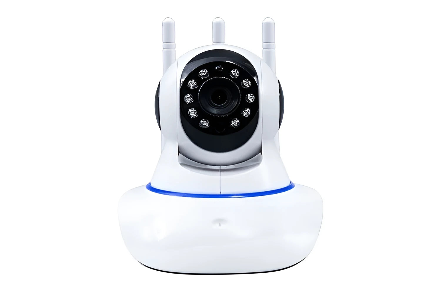 Wireless camera with 360 degree rotating head, three antennas, and night vision for home monitoring