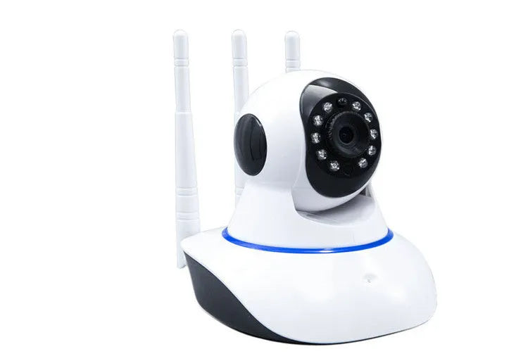 Wireless camera with 360 degree rotating head, three antennas, and night vision for home monitoring