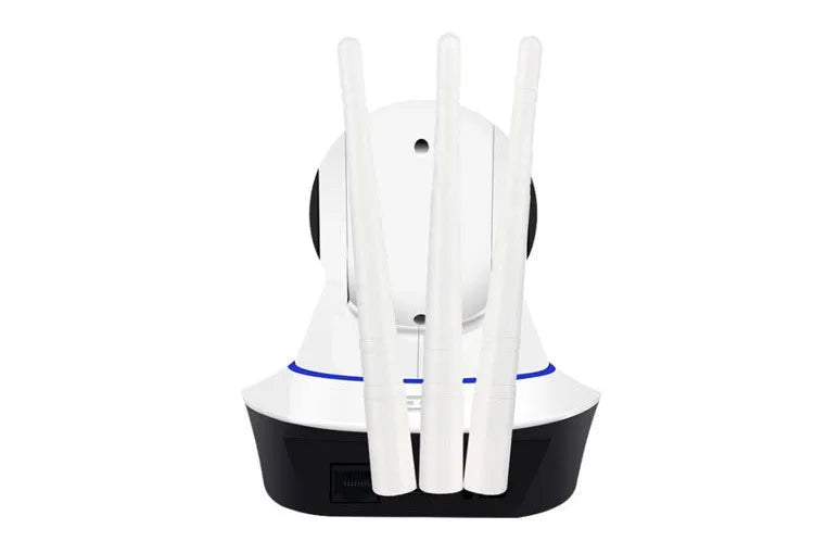 Wireless camera with 360 degree rotating head, three antennas, and night vision for home monitoring