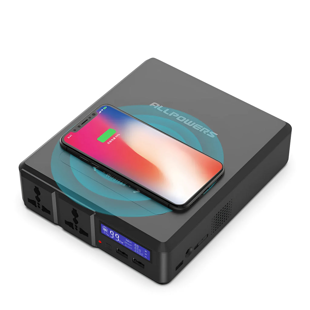 Black portable power station 41600mAh 220V with WIFI function on white background