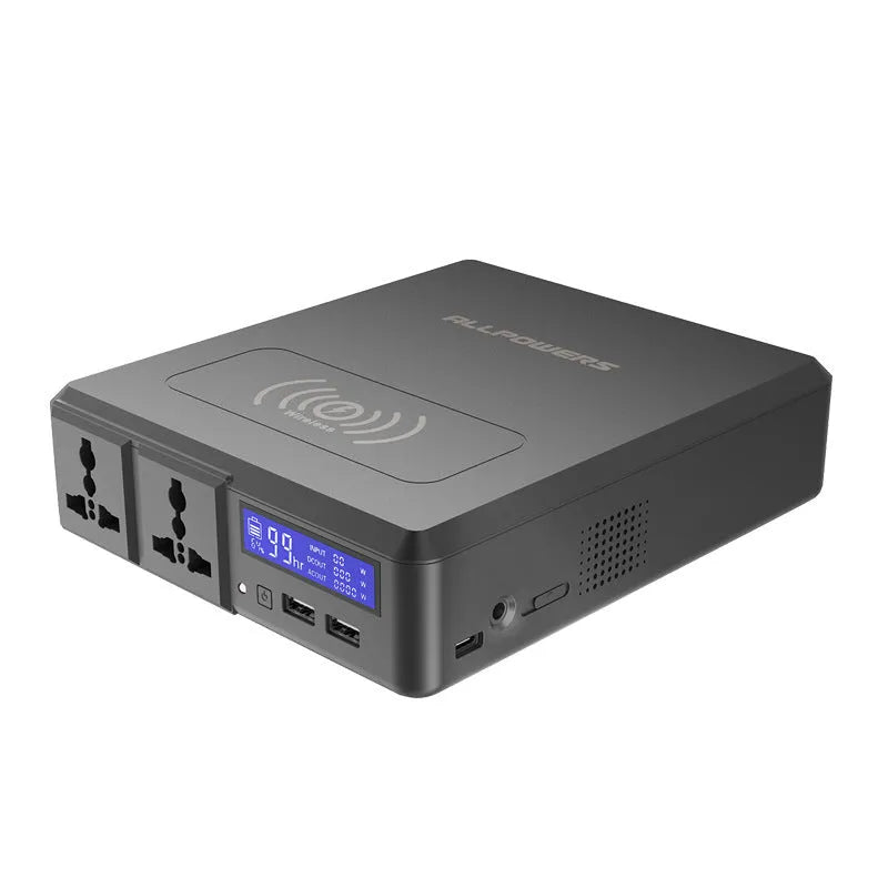 Black portable power station 41600mAh 220V with WIFI function on white background