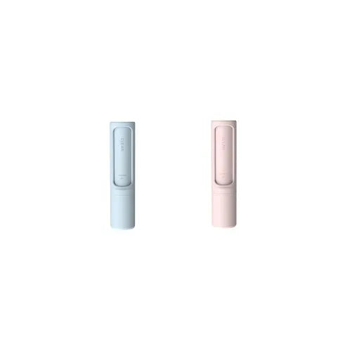 Rotating cylinder electrostatic pet hair removal brush in light pink with ABS body on a white background