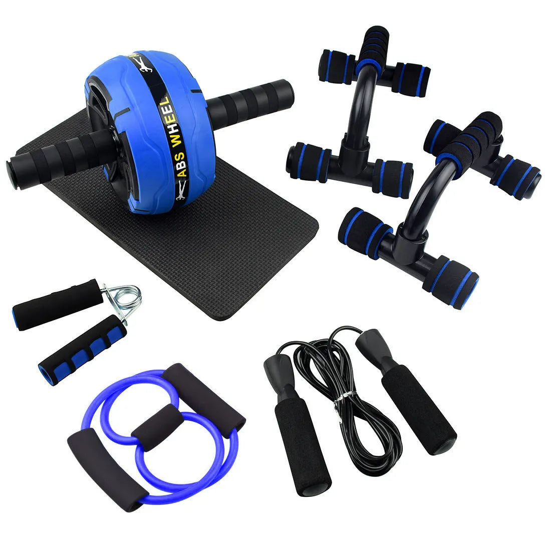 Resistance bands push-up bar and abdominal workout set in selected colour with fitness equipment components