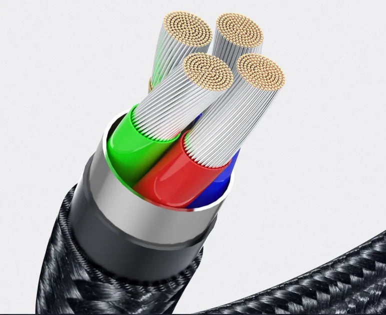 Essager black magnetic USB cable with rotating connector and blue LED light, shown next to phone