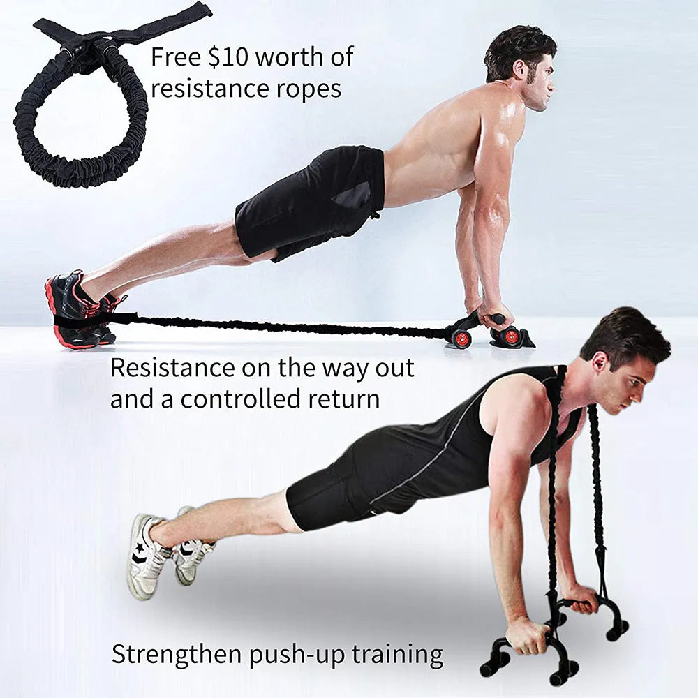 Push up bracket with rebound pull rope 4 rounds and abdominal muscle wheel set for home fitness