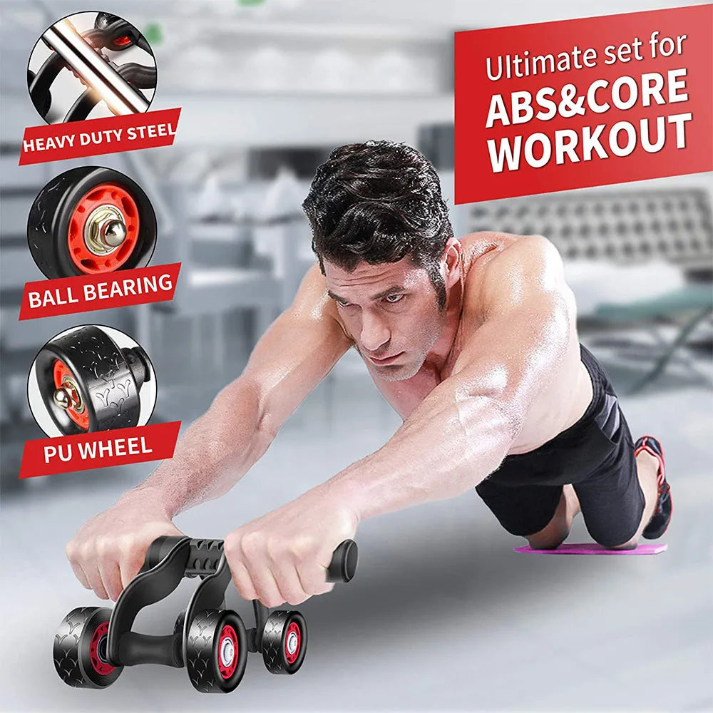 Push up bracket with rebound pull rope 4 rounds and abdominal muscle wheel set for home fitness