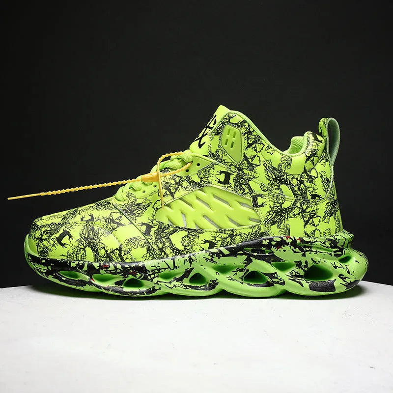 Men's high-top basketball shoes in camouflage pattern with microfiber upper and rubber sole