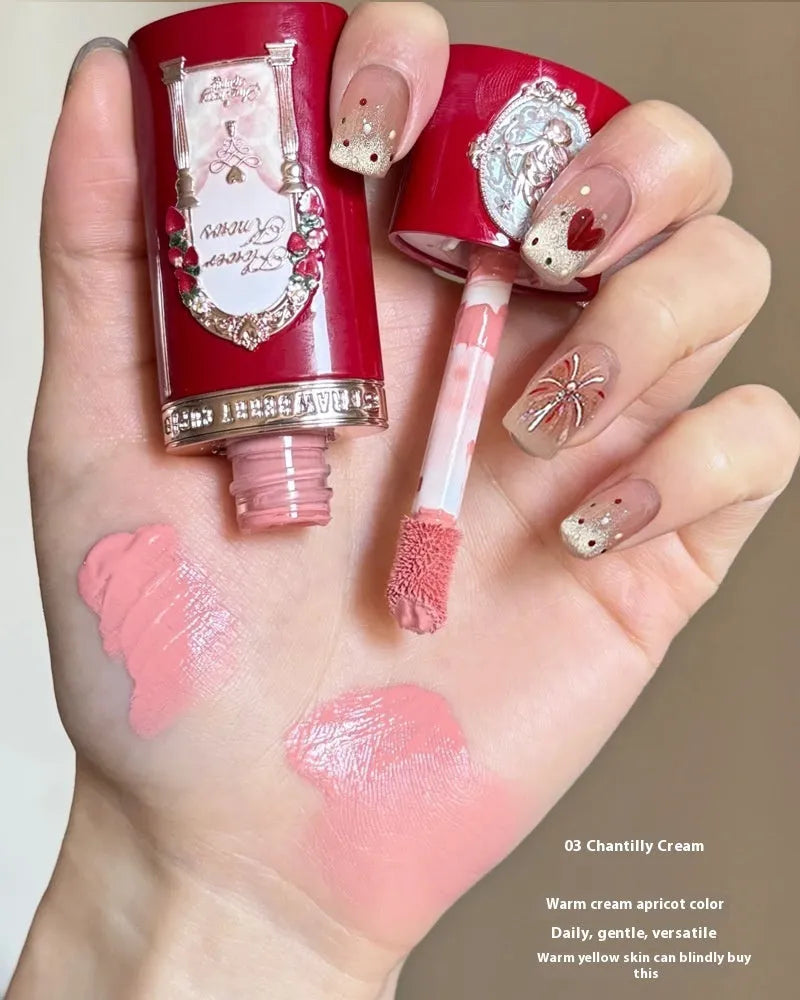 Strawberry Cupid Series Liquid Blush in one of six shades, shown on a hand or with swatches.