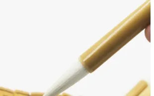 Three traditional Chinese calligraphy brushes with bamboo handles and woolen hair tips, shown in large, medium, and small sizes.