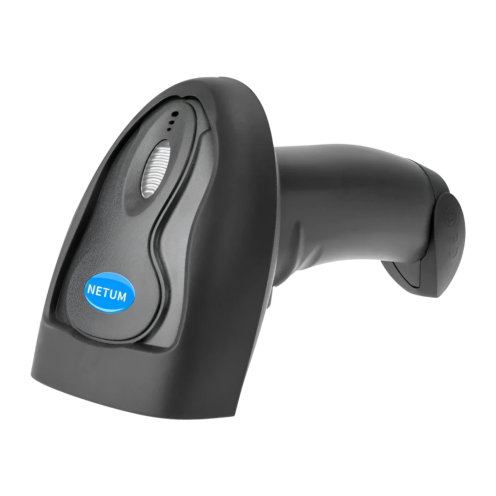 Black wireless handheld laser barcode scanner with USB cable for connection