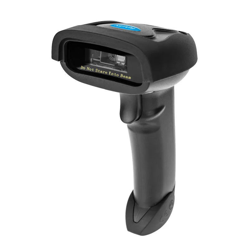 Black wireless handheld laser barcode scanner with USB cable for connection