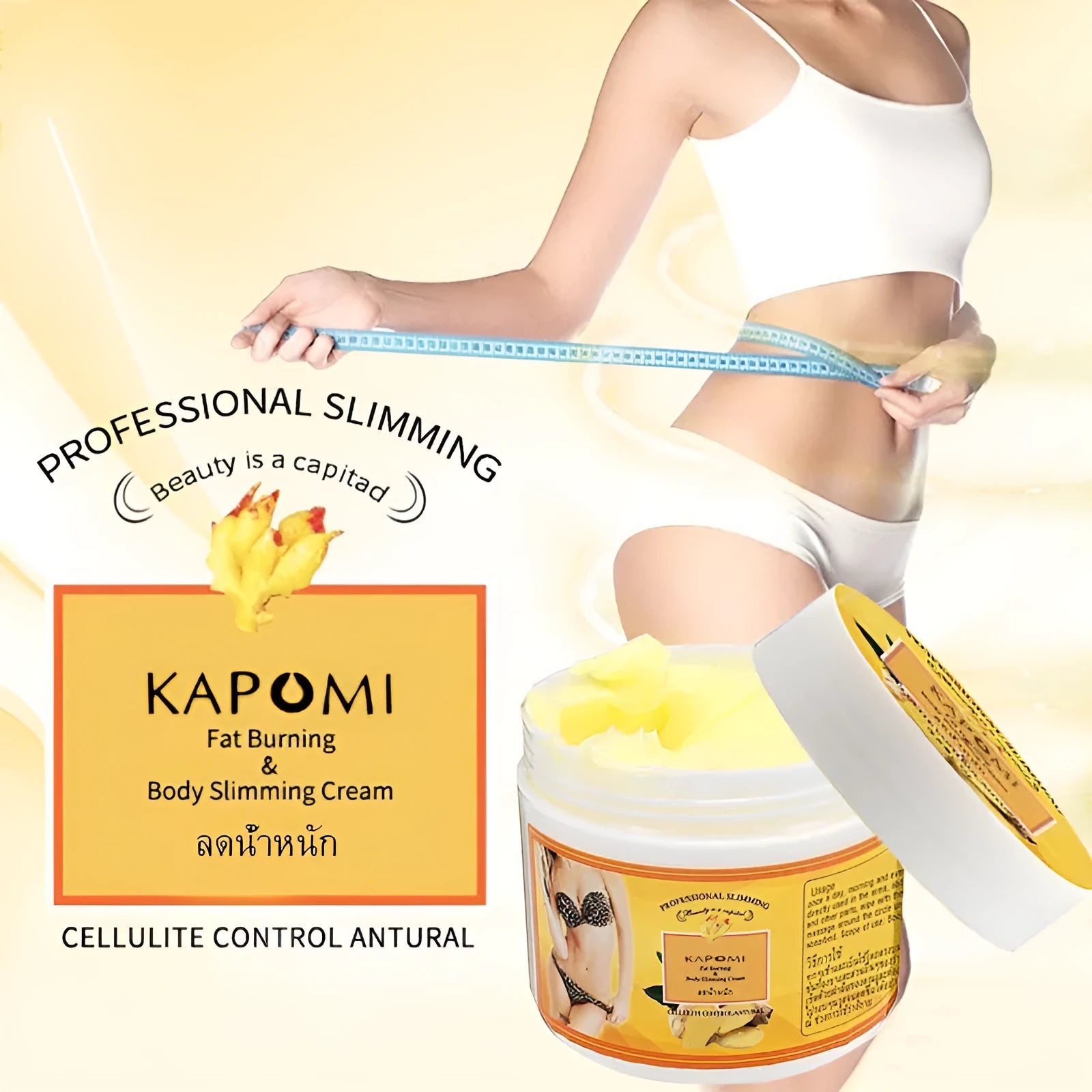 Ginger firming massage cream in a jar, 50g net content, photo colour