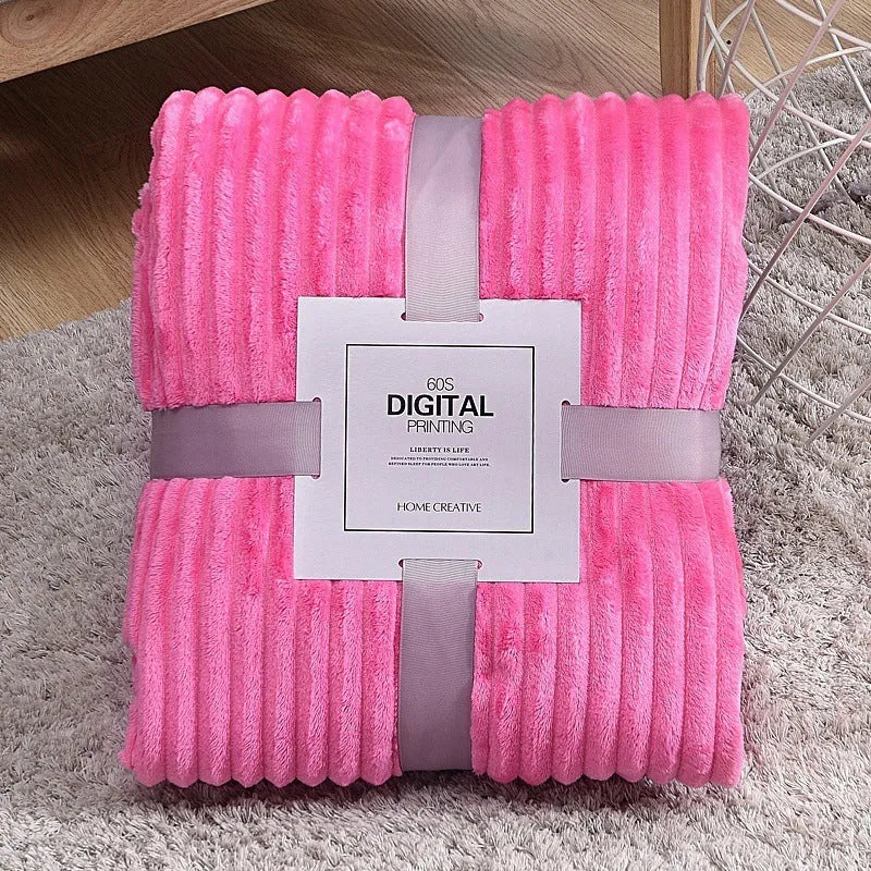 Striped coral fleece blanket in grass green colour, 100% polyester fibre, size 150x200cm, American style