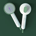 Hoopet 2-in-1 pet comb with UVC light and rounded teeth, available in ivory white, olive green, and khaki yellow