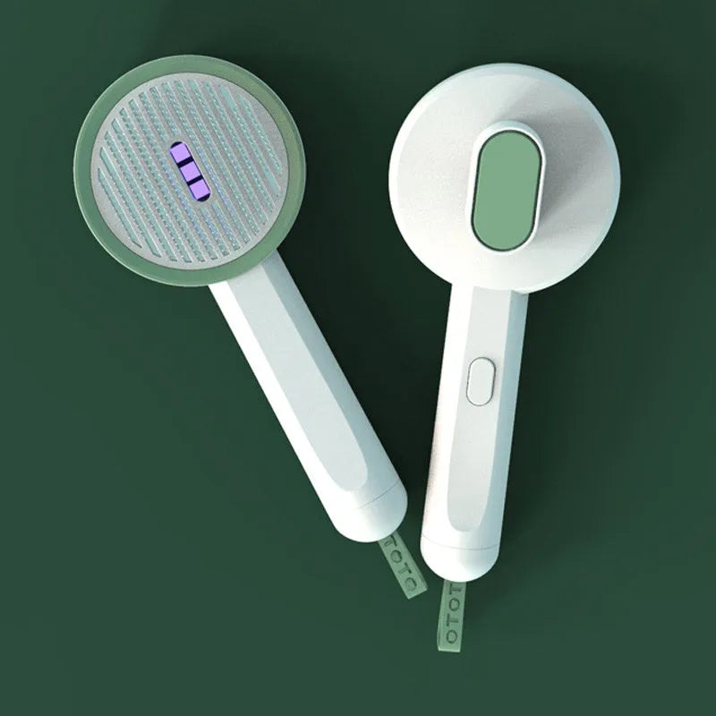 Hoopet 2-in-1 pet comb with UVC light and rounded teeth, available in ivory white, olive green, and khaki yellow