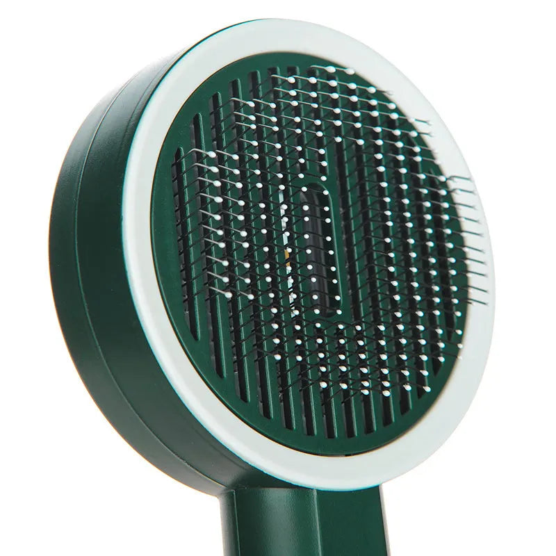 Hoopet 2-in-1 pet comb with UVC light and rounded teeth, available in ivory white, olive green, and khaki yellow