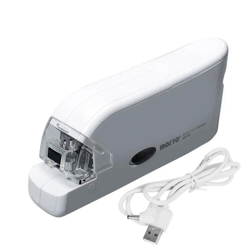 White electric flat stapler with automatic induction on desk, 184x45x84mm size