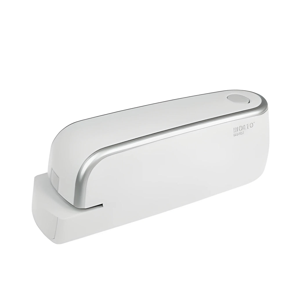 White electric flat stapler with automatic induction on desk, 184x45x84mm size