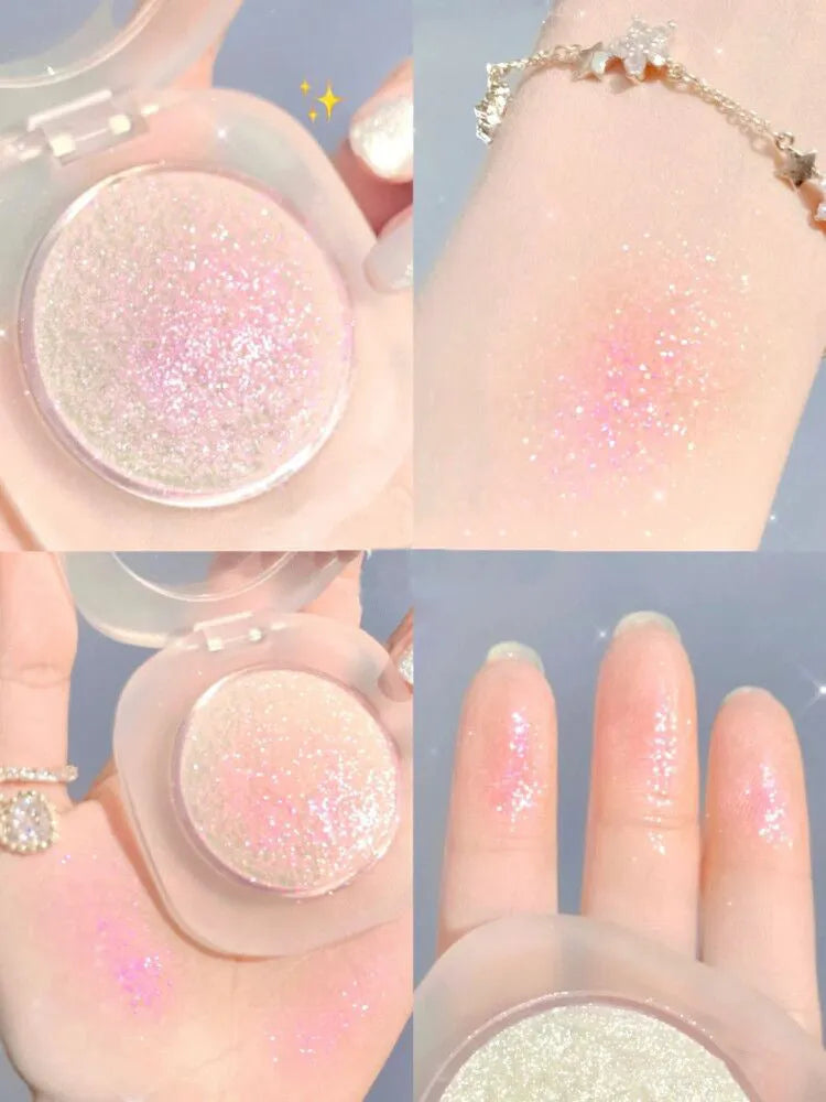 Diamond glitter highlighter gel in natural colour, compact 40x40x30mm for face and body brightening