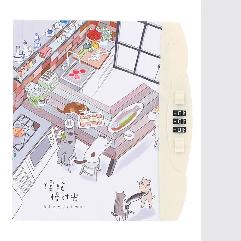 Children's codebook lock diary notebook with colourful cartoon cover and yellow pages