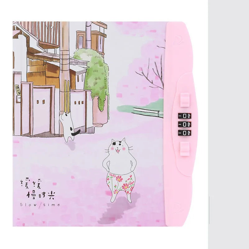 Children's codebook lock diary notebook with colourful cartoon cover and yellow pages