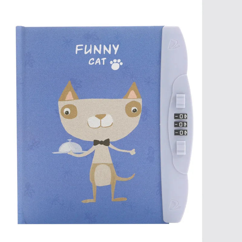 Children's codebook lock diary notebook with colourful cartoon cover and yellow pages