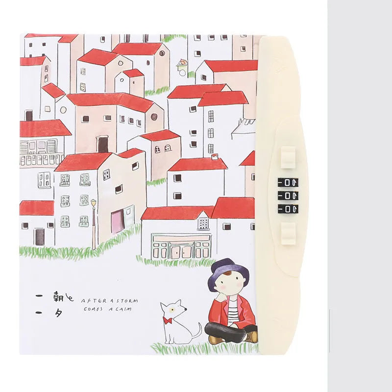 Children's codebook lock diary notebook with colourful cartoon cover and yellow pages