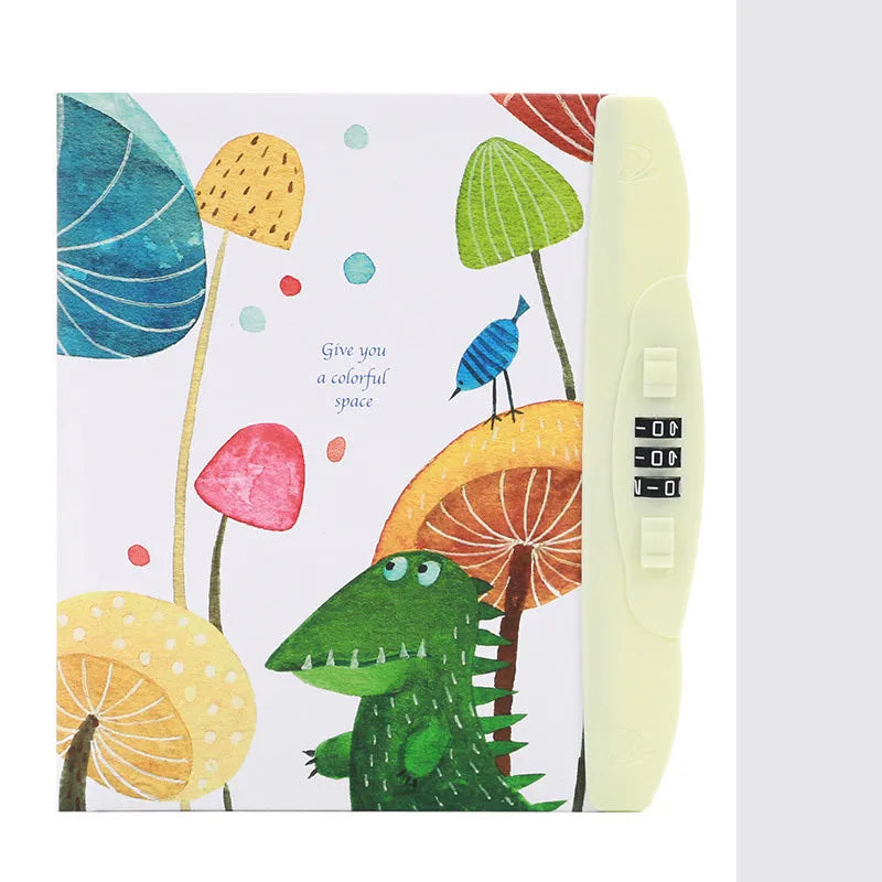 Children's codebook lock diary notebook with colourful cartoon cover and yellow pages