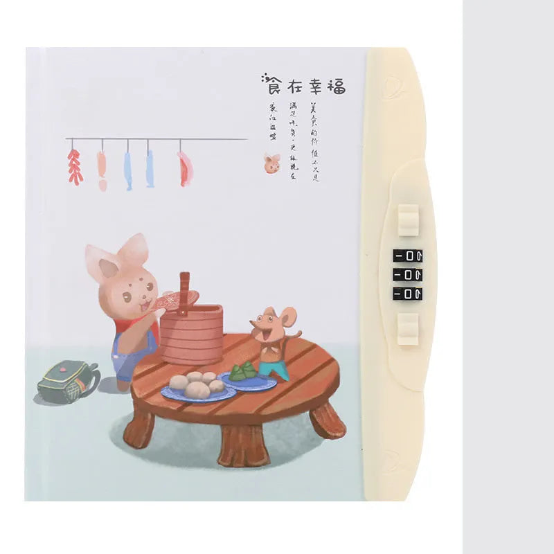 Children's codebook lock diary notebook with colourful cartoon cover and yellow pages