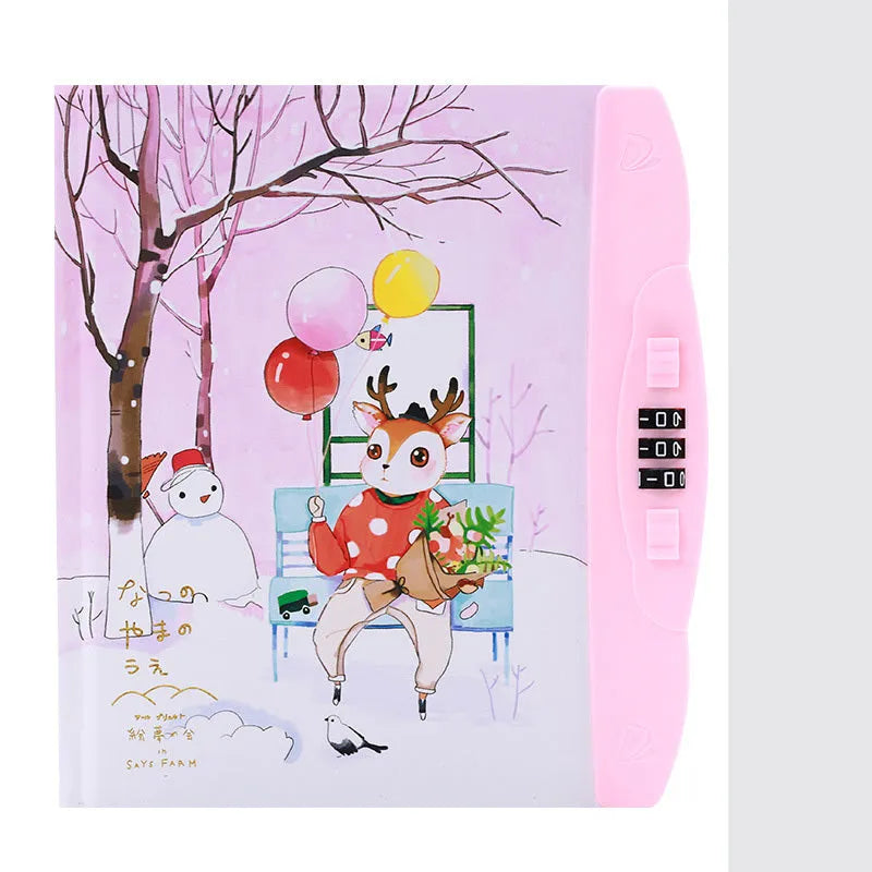 Children's codebook lock diary notebook with colourful cartoon cover and yellow pages