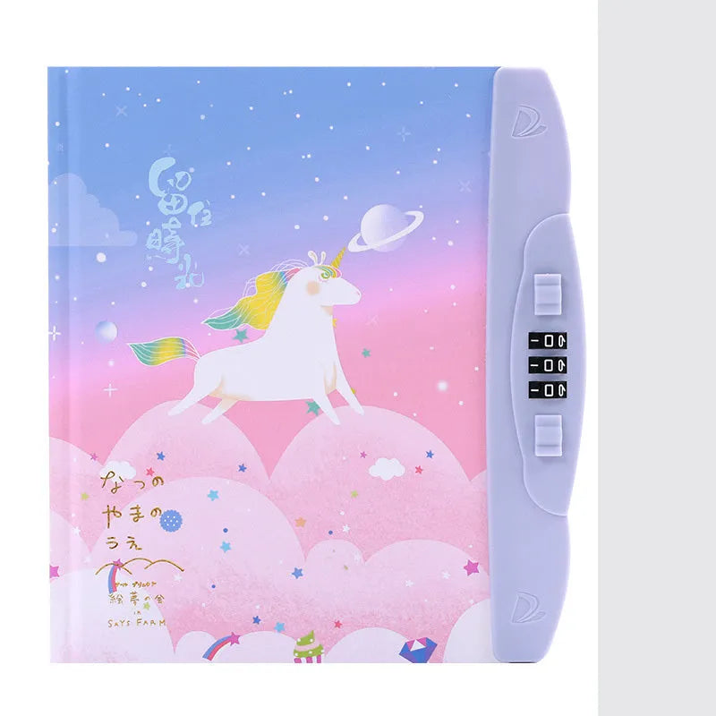 Children's codebook lock diary notebook with colourful cartoon cover and yellow pages