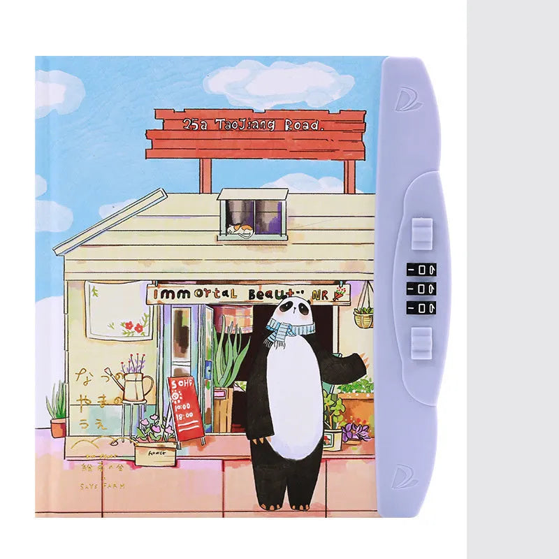 Children's codebook lock diary notebook with colourful cartoon cover and yellow pages