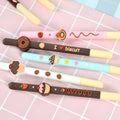 Set of five Korean soft gel scented needle tube gel pens with black ink, 0.5mm tip, chocolate bar colours