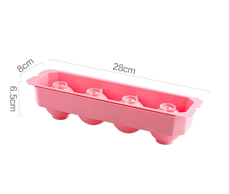 Flexible silicone ice tray for making large ice hockey shapes and spherical or pentagonal ice cubes in various colours